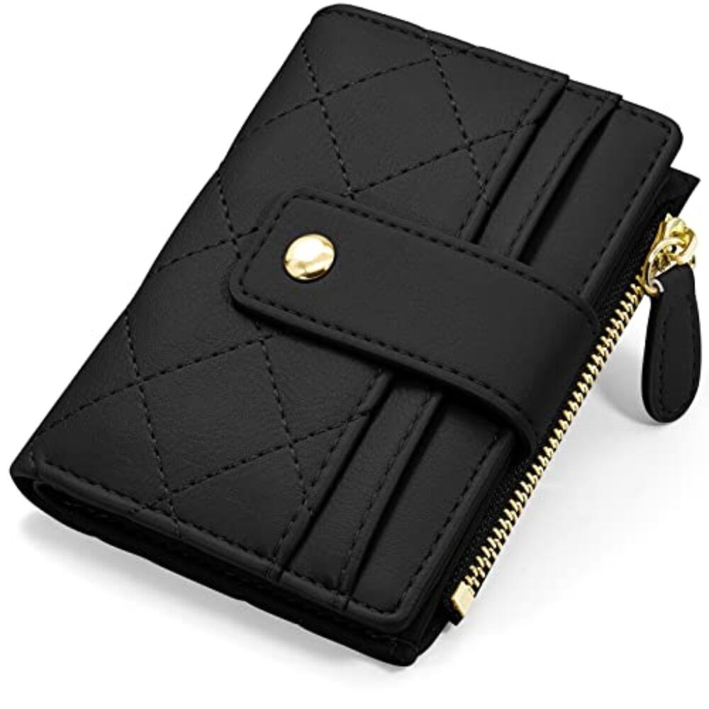 RFID Women Wallet, Small Slim PU Leather Bifold Wallet with Zipper